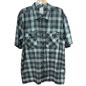 Dickies Men's Short Sleeve Plaid Button Up Workwear Shirt Pockets Utility Sz 2XL
